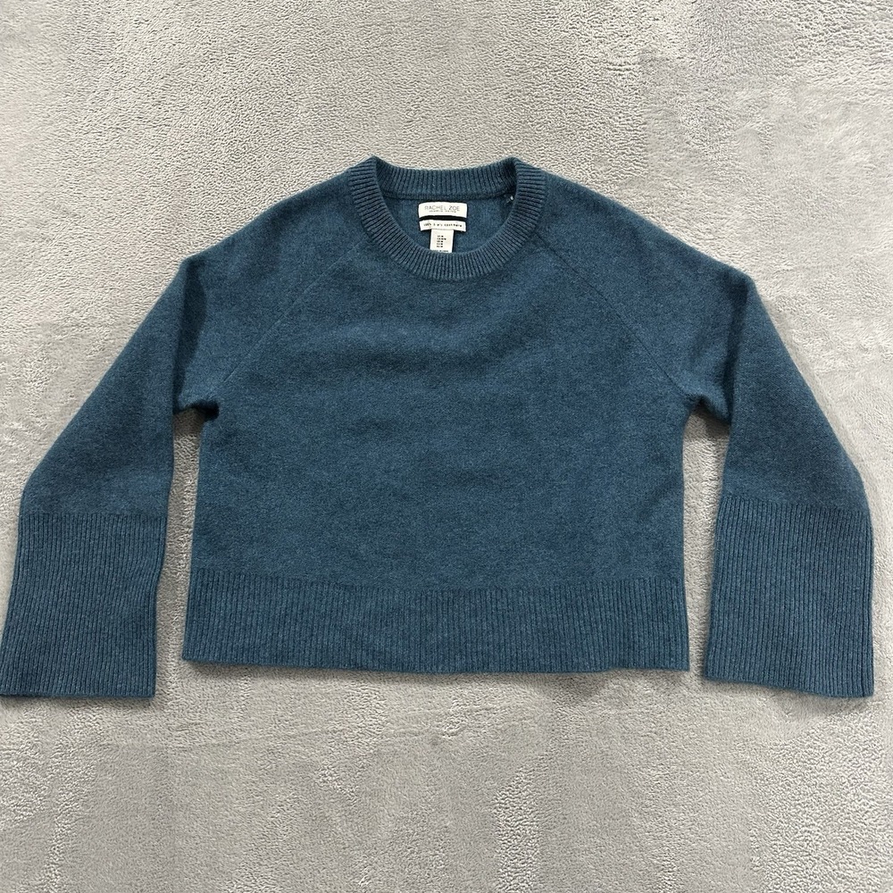 Rachel Zoe Crew Neck Sweater Women M Blue 2 Ply Cashmere Bell Sleeve Boho Baggy